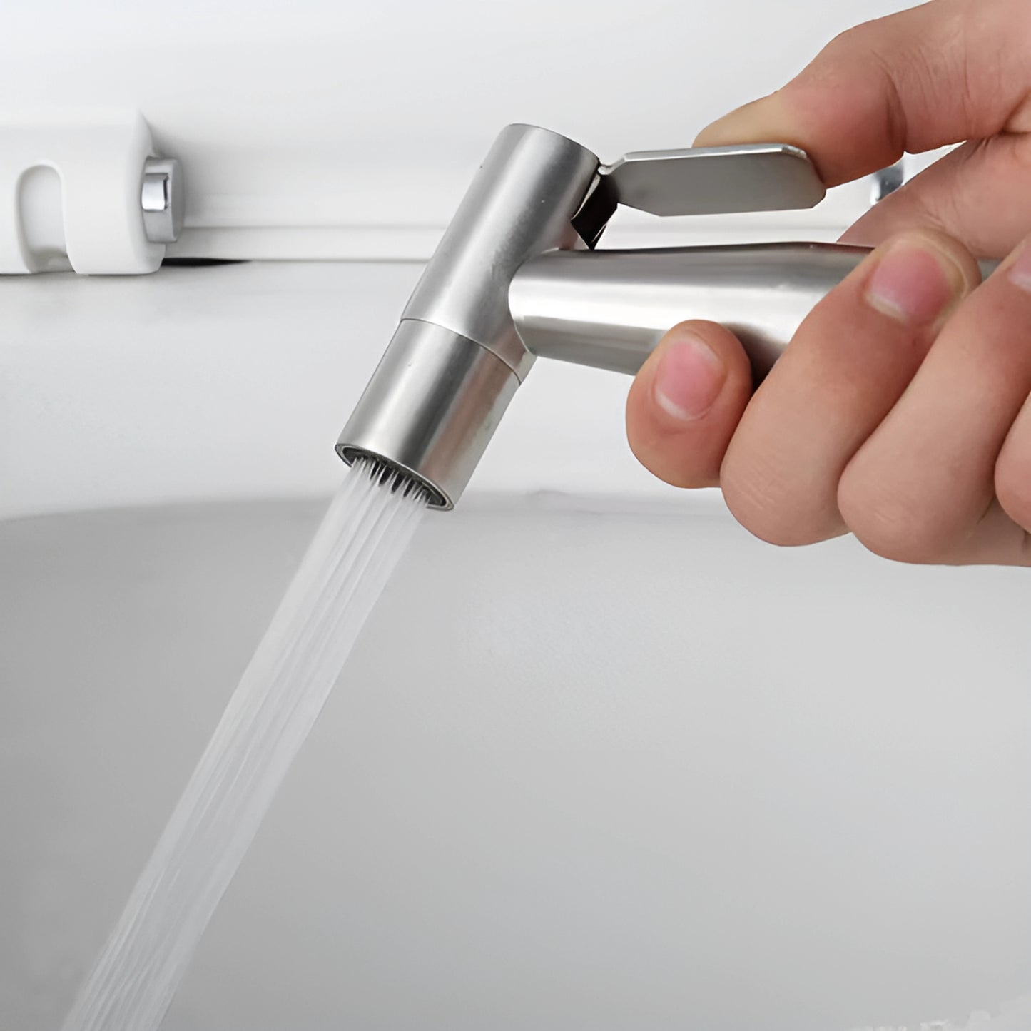 Douchette WC avec robinet d'arrêt – Argent – Flexible & support inclus