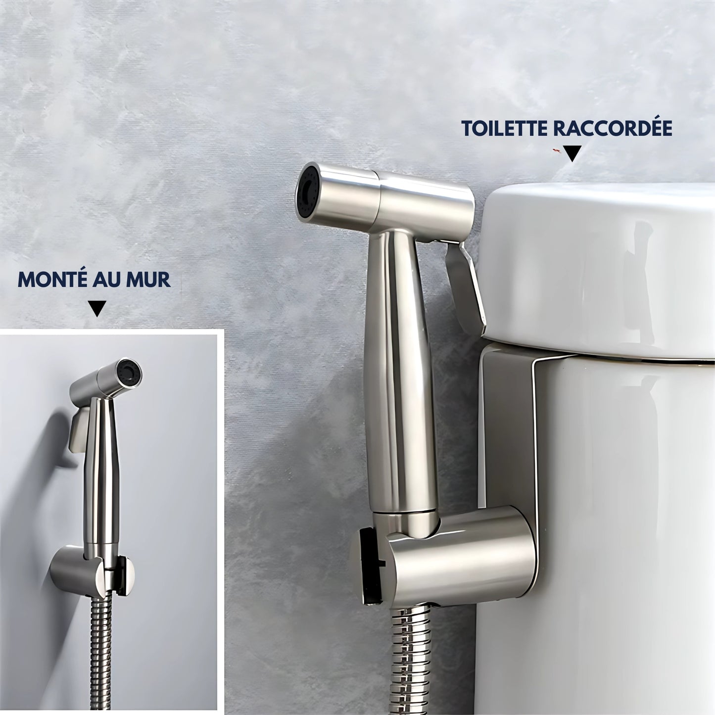 Douchette WC avec robinet d'arrêt – Argent – Flexible & support inclus