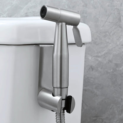 Douchette WC avec robinet d'arrêt – Argent – Flexible & support inclus
